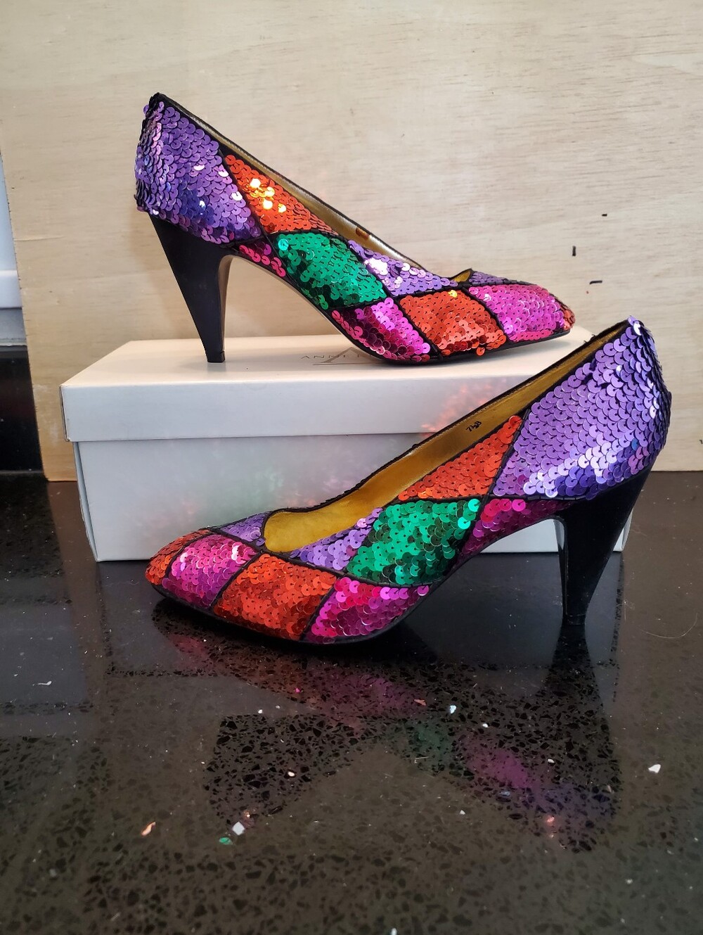 Vintage 80s IMPO Sequin Colorful Mid Heel Pumps - Multicolor